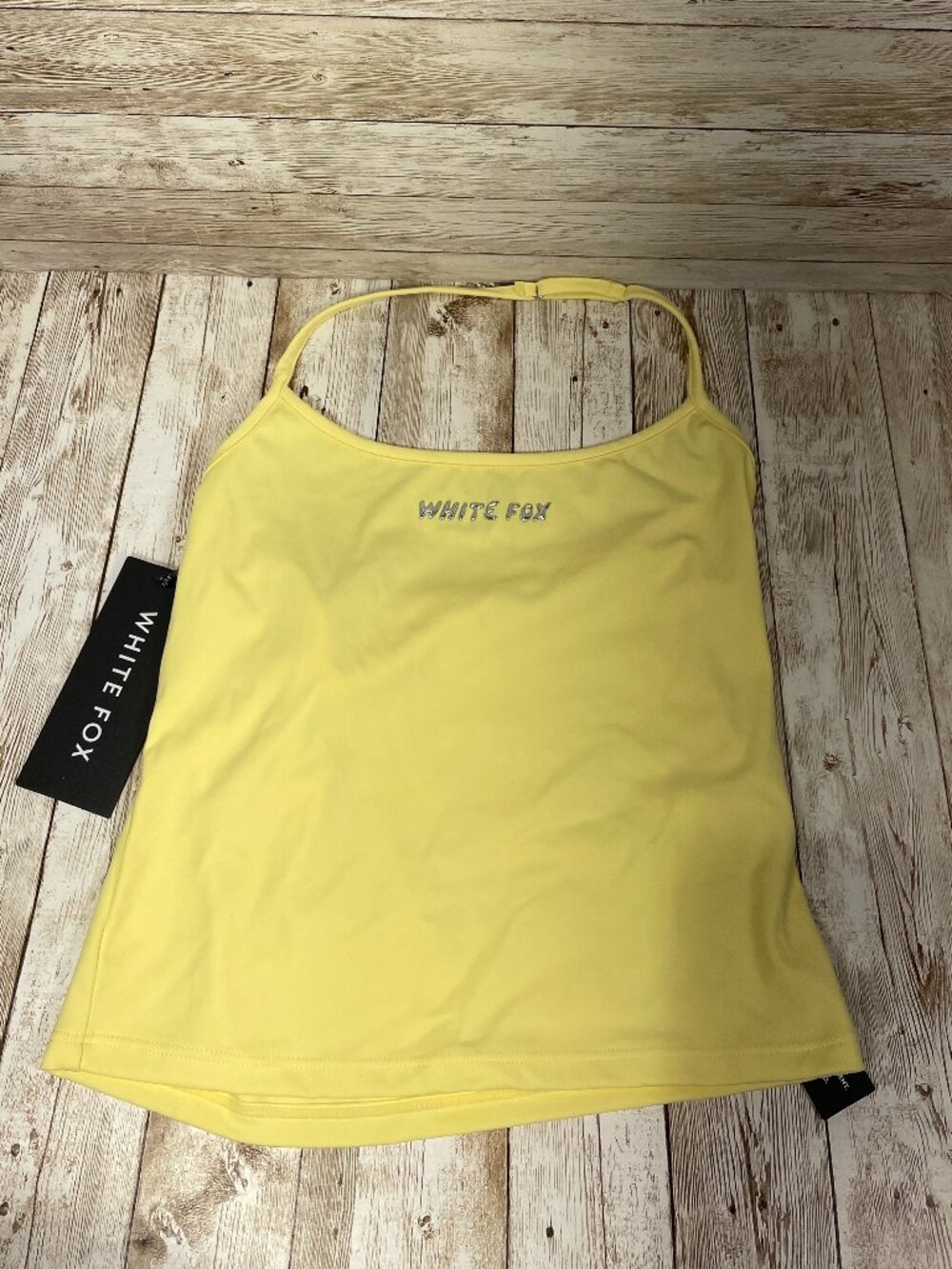 WHITE FOX Test Drive Halter Top Women's S Lemon Yellow Metallic Puff Print NWT